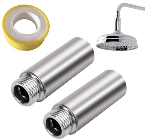 2 Pcs Shower Head Extension with Plumbers Duct Tape,Stainless Steel 50mm Length 1/2 G1 Male to 1/2 G1 Female,Thread Reducer Coupling for Fixed Shower Head