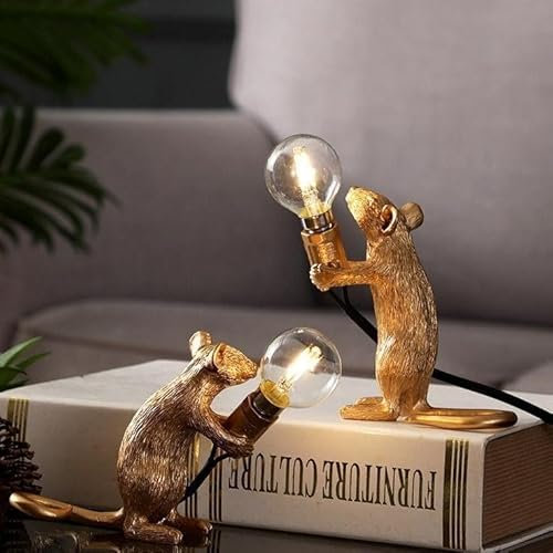 SAGE&GILL Mouse Lamp, Battery Operated, Gold and White, Decorative Night Light