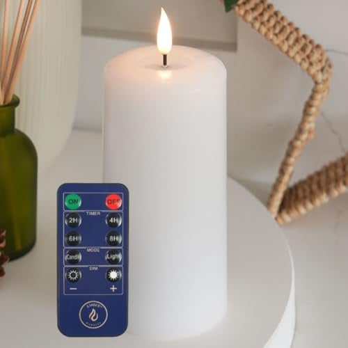 Ember Candles™ 15cm Signature White, LED Flickering Battery Candle with Remote & Timer, 100% Real Wax, Ultra-Realistic, Flameless, Hand-Poured Design Mood Lighting for Home, Parties, Events