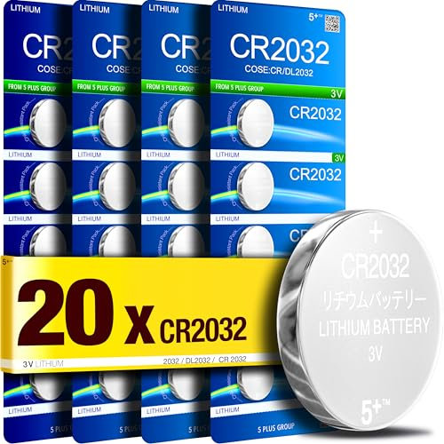 5Plus Group CR2032 3V Lithium Coin Batteries 20-Pack Compatible with CR2032, DL2032, ECR2032, BR2032, KCR2032, LM2032, L2032, 5004LC Ideal for Keyfobs, Scales, AirTags, Watches, and More