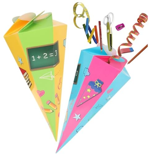 com-four® 2X Mini Schultüten 30 cm, Geschwisterschultüten aus Pappe | kleine Zuckertüten zur Einschulung - Schulanfang - Geschenkverpackung für Jungen und Mädchen