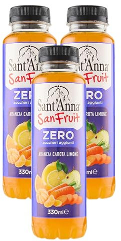 3X Sant'Anna SanFruit ARANCIA CAROTA LIMONE Zero Bevanda Analcolica a Base di Succhi di Frutta Senza Zuccheri Aggiunti 330ml