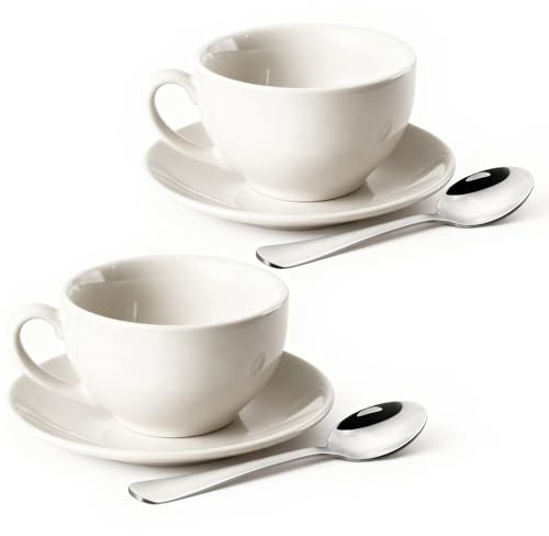 ionEgg Porcelain Coffee Cup with Saucer 220ml for Cappuccino, Latte and Tea, White, Set of 2