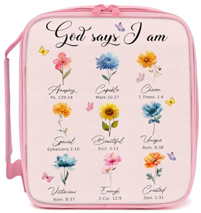 Bibelhülle für Frauen, God Says I Am Bibelhülle für Mädchen, Blume, rosa Tasche, Aufbewahrung, christliches Geschenk für Frauen, Freunde, leichte Organizer-Tasche