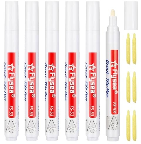 Venprodium 6 Stück Fugenstift Weiß mit Ersatzspitze, Fugenweiß Stift | für Fliesen im Badezimmer, Fugenweiss Bad Wasserfest, Fugenstift Fugenmörtel, Fugen Reparatur Stift für Fliesen, Wand, Boden
