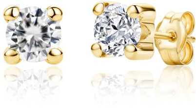 MIORE Schmuck Damen, Gelbgold/Weißgold 9 Karat 375, Goldene Ohrringe Damen, Ohrstecker Gold mit Zirkonia in Krappenfassung, Hypoallergene Ohrringe Handgefertigt, Goldschmuck in hochwertiger Schmuckbox