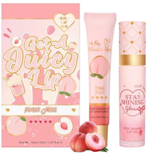 Lip Conditioner & Lip Oil Set, Hydrating and Nourishing Treatment, Lipstick for Lip Plumper Gloss And Makeup, Lip Gloss Balm For Dry and Chapped Lips, Gifts For Teenage Girls (Peach)
