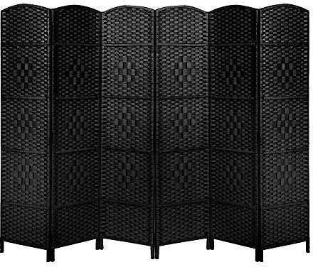 Panana 6 Panel Room Divider, Freestanding Partition Wooden Screen Folding Privacy Portable Partition Screen (Black, 6 Panel)