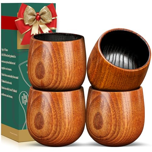 AIUHI Charred Wooden Whiskey Glasses Set of 4, Wooden Bourbon Glass, Handcrafted Old Fashioned Whiskey Glass, Ideal Gift for Men