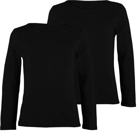janisramone® Pack of 2 Boys Long Sleeve T Shirt, Summer School Girls Tops | Plain Girls Long Sleeve Tops, Round Neck Kids t shirts, Stretchy Boys School Shirts, Sports Basic Tops Size 2-13 Years