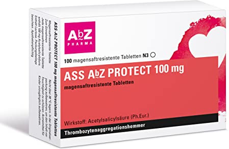 ASS AbZ PROTECT 100 mg magensaftresistente Tabletten: für die Herzgesundheit – magenschonender Blutverdünner zur Vorbeugung von Blutgerinnseln,100 Tabeletten