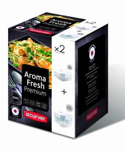 Curver Aroma Fresh Premium 197031 Set mit 2 rechteckigen Aufbewahrungsbehältern für Speisen, Fassungsvermögen 1,1 l und 1,7 l, aus Polypropylen