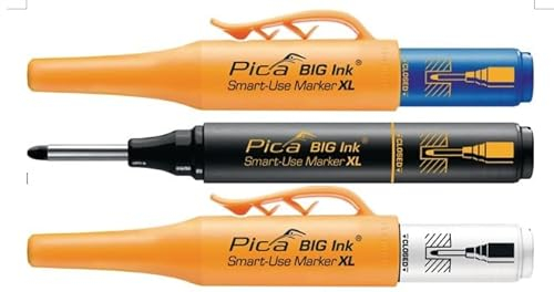 EBH Pica BIG Ink Smart-Use Marker XL schwarz/blau/weiß (kräftige Markierungen, für glatte + trockene Oberflächen geeignet, inklusive Köcherschoner) 170/41 Set