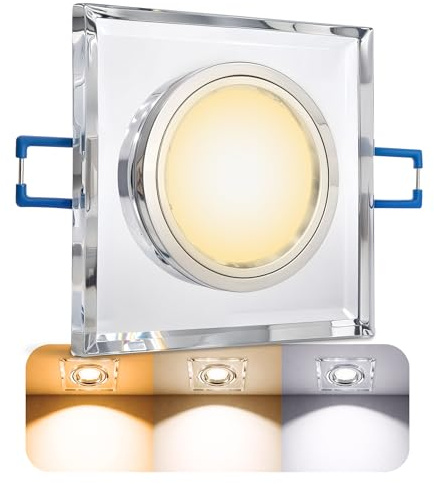 SSC-LUXon ALINA Glas Einbaustrahler eckig klar 4W 3 Lichtfarben | Flacher Glas-Deckenspot spiegelnd für Wohnzimmer, Flur & Büro - nur 15mm tief, warmweiß, neutralweiß & kaltweiß wählbar