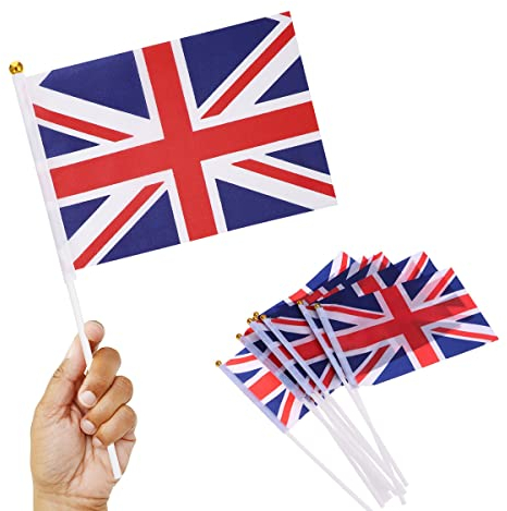 LUOEM Bandiera Union Jack che sventolano a mano Royal Jubilee UK GB Gran Bretagna - Confezione da 50