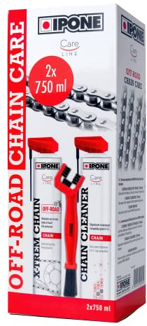 IPONE - Pack Entretien Chaîne pour Moto Tout-Terrain - Off-Road Chain Care - CHAIN CLEANER 750 ml + X-TREM CHAIN OFF-ROAD 750 ml + une brosse de chaîne, Manta