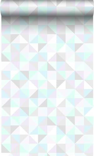 Origin Tapete Dreiecke Pastellviolett, Pastell Mintgrün, Silbergrau und Pastellblau 53 cm x 10,05 m