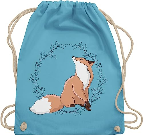 Turnbeutel Rucksack - Tiere Meerschweinchen Hase & Co. - Fuchs Fox Gechenk - Unisize - Hellblau - wechselsachen beutel kita kinderrucksack tier tiermotiv animal juterucksäcke mit drauf tieren