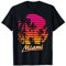 Hot Tropical Summer Sunset Retro Beach Designs Herren Sommer T-Shirt Schwarz S Miami 80er Strand Palme Sonnenuntergang Muster Rundhals-Ausschnitt Halbarm Standardlänge Regular Fit Imported