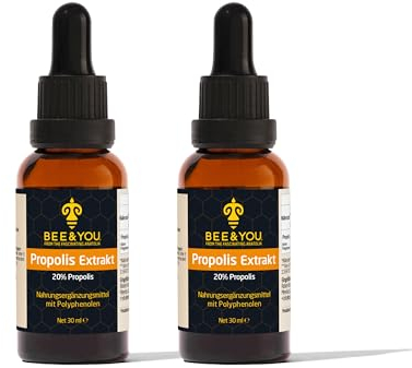 BEE&YOU Propolis Extrakt Tinktur,Tropfen 20% (standardisiert,fairer handel - Keine Zusatzstoffe,reich an nützliche Polyphenole und Flavonoide,beste Imkerqualität, in Müsli und Joghurt mischen)