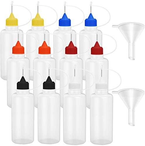 Hulless 12 Pcs 4 Ounce Needle Bottle Plastic Dropper Bottles Multicolor lid | for Small Gluing Projects, Paper Quilling DIY Acrylic Painting