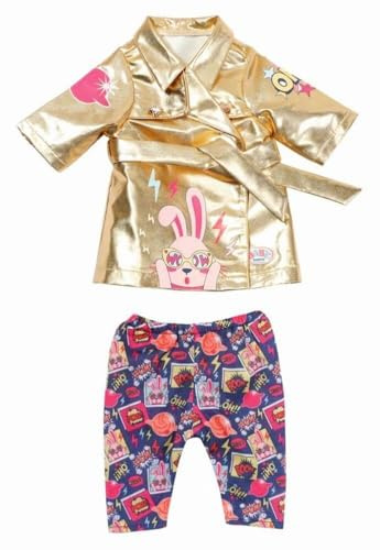 Zapf Creation 830802 BABY born Happy Birthday Mantel- goldener Puppenmantel für 43 cm Puppen mit bunter Hose im Cosmic-Comic-Print, inkl. 1 Kleiderbügel