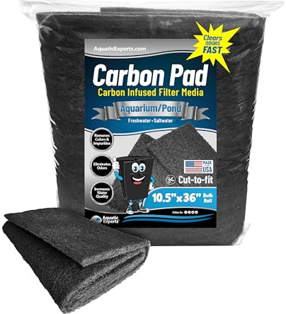 Aquarium Carbon Pad – Cut‑to‑Fit Carbon Infused Filter Pad Media for Crystal Clear Fish Tanks and Ponds, 3/8–1/2 Thick (10.5 Inch Width, 36 Inch Long)