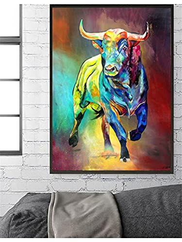 DIY 5D Diamant Painting Kits für Erwachsene/Kinder, Bunter Stier Diamond Painting Bilder Crystal Strass Stickerei Kreuzstich Mosaik Gemälde Handwerk Art, für Home Wand-Decor Round Drill,30x60cm