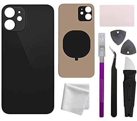 Somerway Outils De Remplacement De La Couverture Arrière De La Batterie du Boîtier en Verre Compatibles avec L'iPhone 12 6,1 Pouces Le Noir