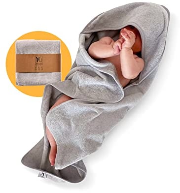 YENGAS Kapuzenhandtuch, 100% Baumwolle, Oeko TEX Zertifiziert, Babybadetuch, Weiches Baby Badetuch mit Kapuze, Babyhandtuch, warmes Kapuzen-Strandtuch, Kinderhandtuch Unisex, grau, 75x75 cm