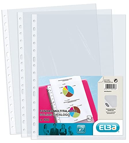 Elba, Kunststoffhüllen, A4, transparent, 100 Stück, mehrfach gelocht, Polypropylen, Orangenleder, 70μ