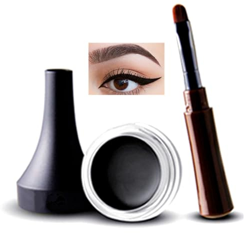 Go Ho Dark Black Gel Eyeliner,Waterproof &Smudge-proof &Long Lasting Eyeliner/Eyeshadow Gel,High Pigment Smooth Cream Eyeliner Gel with Brush,1#Dark Black 01
