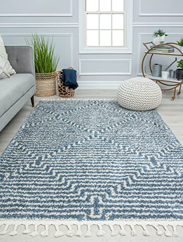 CosmoLiving by Cosmopolitan BT20C Mellow Whisper Stripe/Diamant, modern, blau, fusselfrei, für Wohnzimmer, Schlafzimmer, Esszimmer, Zuhause, Büro, 60 x 120 cm