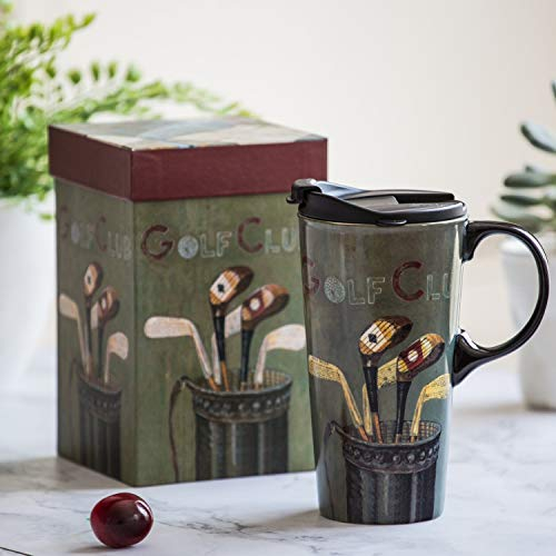 DUSVALLY Ceramic Mug Tall Mug Coffee Mug with Lid and Gift Box 17oz.Golf Club