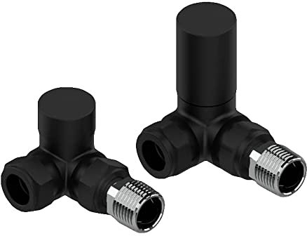 Team Controls Negro Mate Esquina Toallero Radiador Válvulas en Ángulo Par 15mm x 1/2'' KT