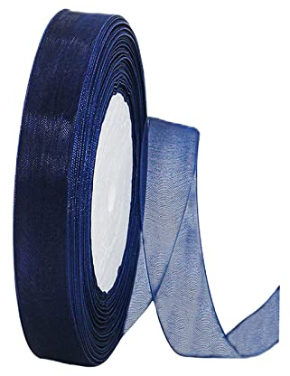 45m Organzaband Dunkelblau 15mm Breit Chiffo Geschenkband,Transparentes Organza Bänder Chiffonband Schleifenband Dekoband Geschenkverpackung Deko Band Tüllband für Weihnachten Hochzeit Geburtsta