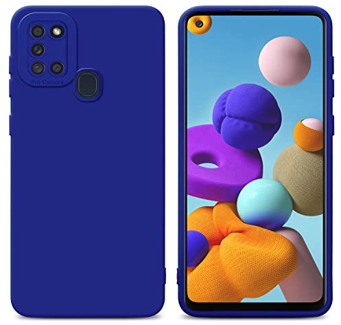 Cadorabo Hülle kompatibel mit Samsung Galaxy A21s Schutzhülle TPU Silikon Case Liquid Design mit Kameraschutz Slim Kratzfest Weiche Gummi mit Rundumschutz Case Hülle für Galaxy A21s in Blau