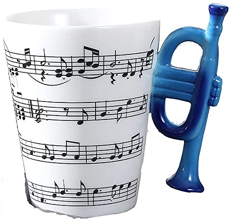 eKsdf Keramik Kaffeetasse Kaffeebecher Musiknoten Motiven Porzellan Tasse Keramiktasse mit Trompete Henkel Lustige Teetasse Getränke Tasse (Type-2(400ml))