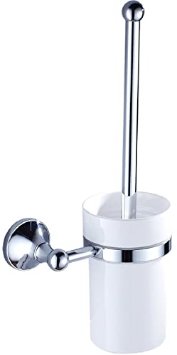 Brass Chrome Wall Mounted Toilet Brush Holder with Ceramic Cup Set