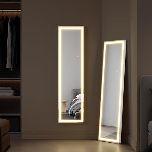 SONNI Standspiegel Ganzkörperspiegel mit Beleuchtung, 150x40cm freistehender Bodenspiegel, 3 Lichtfarbe einstellbar, großer Spiegel in voller Größe, Kosmetikspiegel Stehspiegel für Schlafzimmer