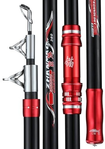 ZWWf 2.4-4.5M Carbon Angelrute 50kg über superharte Langstrecken-Wurfrute Teleskopseeboot Hochwertige Angelausrüstung (Off-White : Only Rod, Size : 3.9m)