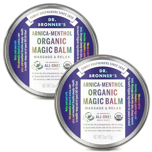 Dr. Bronner's - Organic Magic Balm - Arnica-Menthol, Made w/Organic Beeswax & Hemp Oil, Moisturizes & Soothes Hands, Face, & Body (2 oz, 2-Pack)