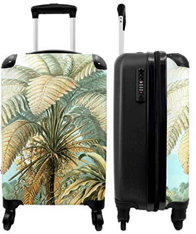 NoBoringSuitcases.com® Koffer Handgepäck - Kabinentrolley, Leichtgewicht, 4 Rollen, Tropische Palmenmotiv, Zahlenschloss, UV-beständig, 55cm-35cm-20cm