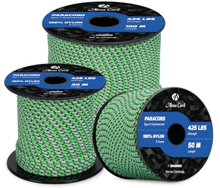 Abma Cord Paracord 3mm 50M 100% Nylon Seil Paracord 425 Typ II Schnur mit 3 Kern für Basteln, Camping, Survival - Max. 192kg (425lbs) - Island