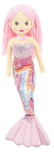 ELLUG Softpuppe/Stoffpuppe Meerjungfrau als Kuscheltier und Spielzeug mit Glitzerstoff & Pailetten 45cm (Rosa)