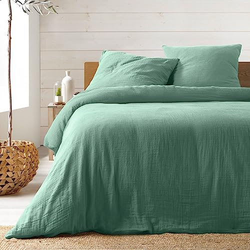 KGS Parure de Lit en Gaze de Coton - 220x240 cm - Plusieurs Coloris (Sauge)