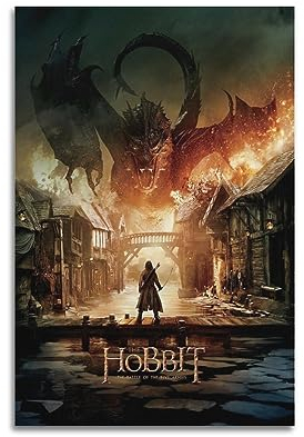 VZRSQZK The Hobbit Smaug Attacks Laketown Poster, dekoratives Gemälde, Leinwand, Wandposter und Kunstdruck, modernes Familienschlafzimmer-Dekor-Poster, 20 x 30 cm