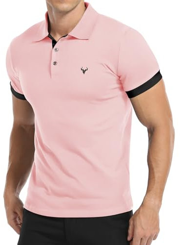 KUYIGO Men's Short Sleeve Polo Shirt Made of Fresh Breathable Cotton Premium Fabric S Pink