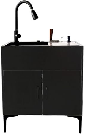Meuble sous evier salle de bain,Evier inox professionnel exterieur de jardin,Evier cuisine 1 bac,Meuble sous vasque avec Robinet Mélangeur Chaud et Froid,pour Salle de Bain,Garage,Exterieur Intérieur