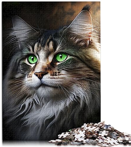 Green Eyes Maine Coon Puzzles 1000 Teile für Teenager Geschenke Holzpuzzle für Erwachsene und Kinder ab 12 Jahren Puzzle 19,7 x 29,5 Zoll